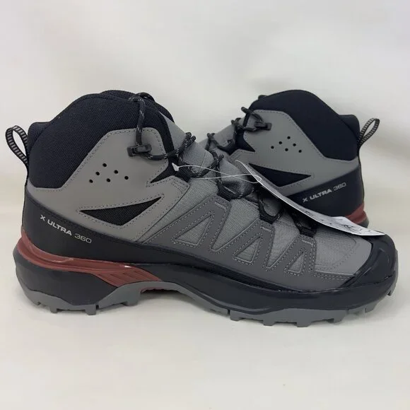 Salomon X Ultra 360 Mid CSWP Hiking Boots Grey Black Maroon Men’s Size 10.5 - Picture 6 of 9